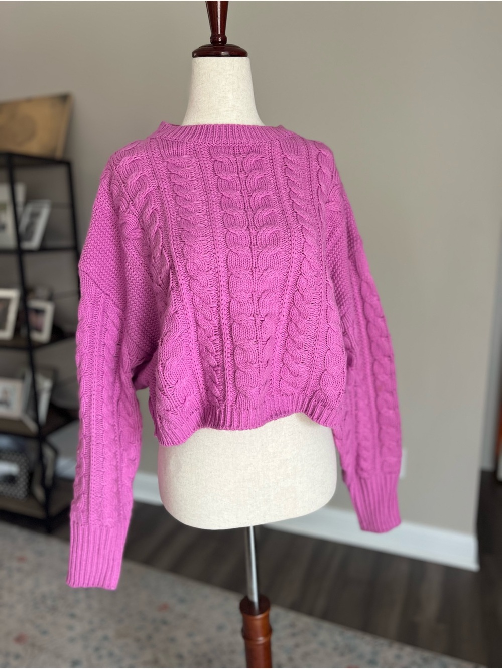 Cottagecore Feminine Cropped Cable Knit Sweater - Pink